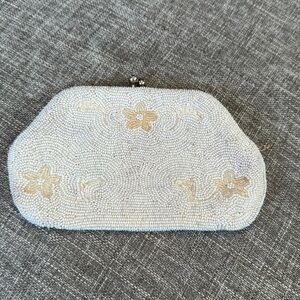 Vintage 1950s Evening Clutch White Seed Pearls Hand-Made Japan,